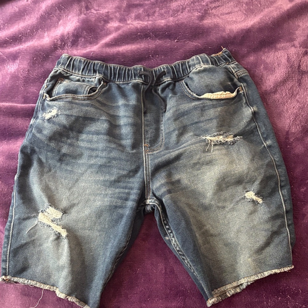 Hollister Blue Jean Shorts Distressed Elastic Waist